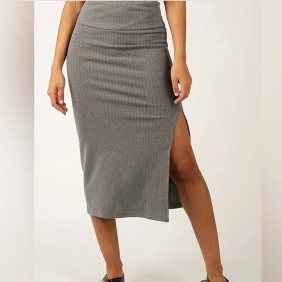 Joyfolie Mia Joy Whitney Gray Midi Skirt Stretch Knit Small NWT - Picture 5 of 8